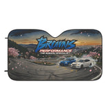 Car Sun Shade - 'Brown’s Performance' Scenic Drift Design (Fits Most Windshields)