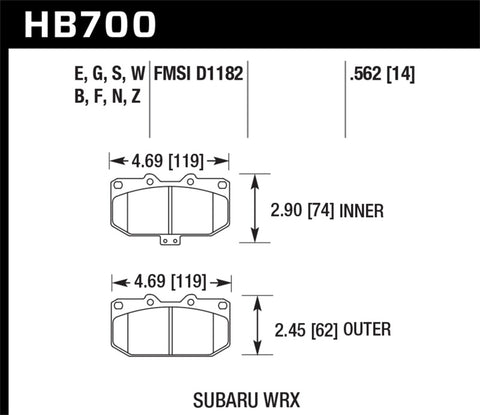 Hawk 06-07 Subaru Impreza WRX DTC-60 Front Race Brake Pads HAWKHB700G.562