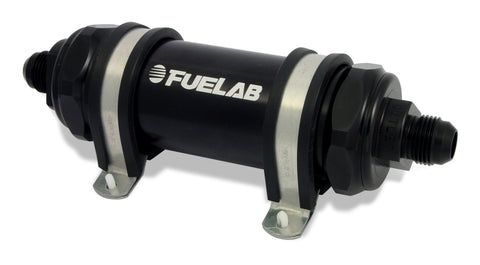 Fuelab 828 In-Line Fuel Filter Long -10AN In/Out 6 Micron Fiberglass - Black FLB82833-1