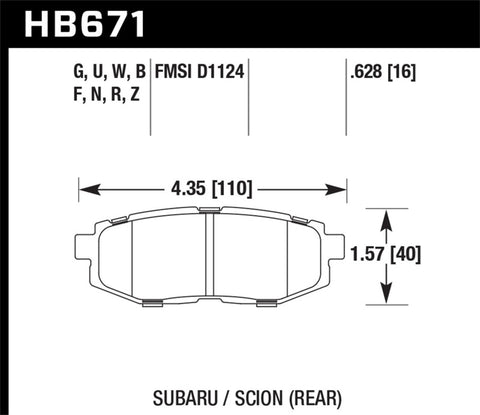 Hawk Performance Ceramic Rear Street Brake Pads HAWKHB671Z.628