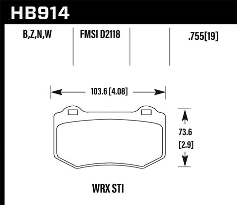 Hawk 2018-20 Subaru WRX STI DTC-30 Rear Brake Pads HAWKHB914W.580