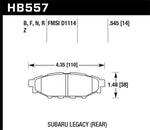 Hawk Subaru (277mm Fr Disc/Solid Rr Disc) High Perf. Street 5.0 Rear Brake Pads HAWKHB557B.545